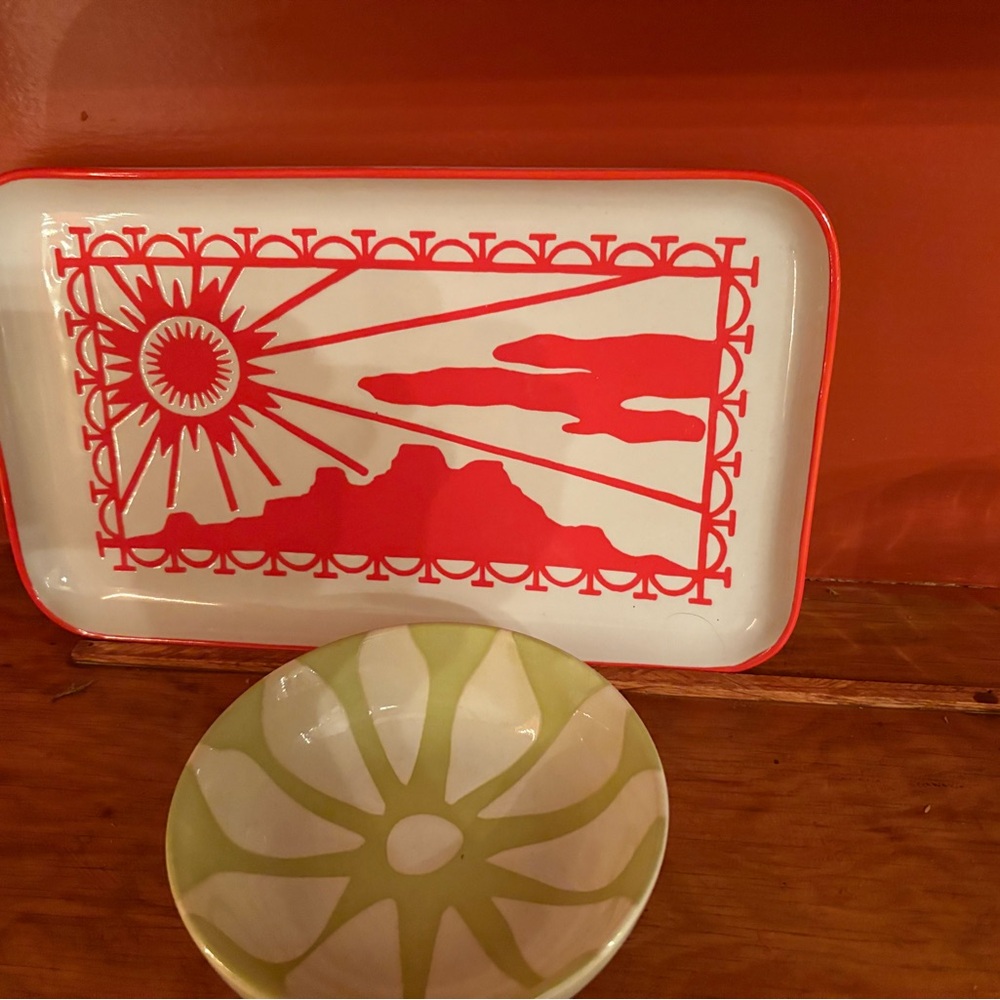 Red and White Decorative Tray with Green and White Bowl